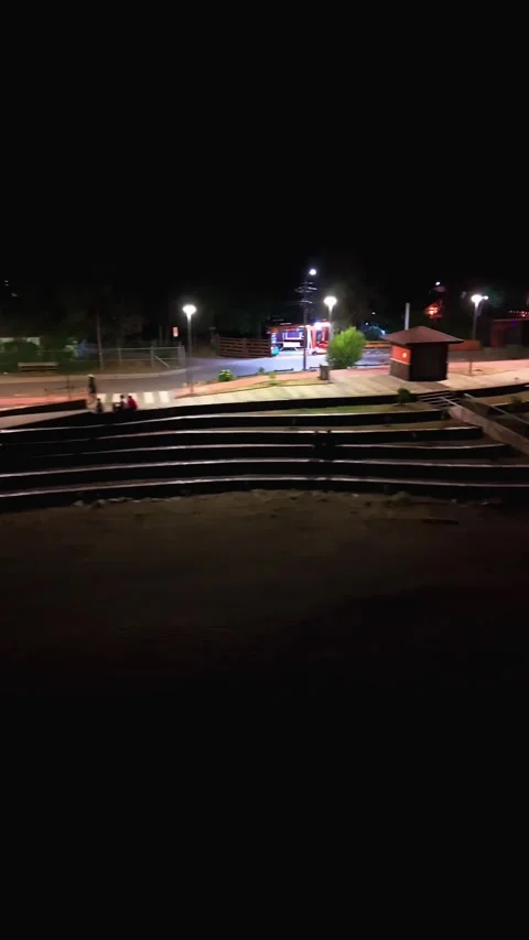 Aerial vertical tracking shot of an empty outdoor public park amphitheater .. Stock Footage 339252214