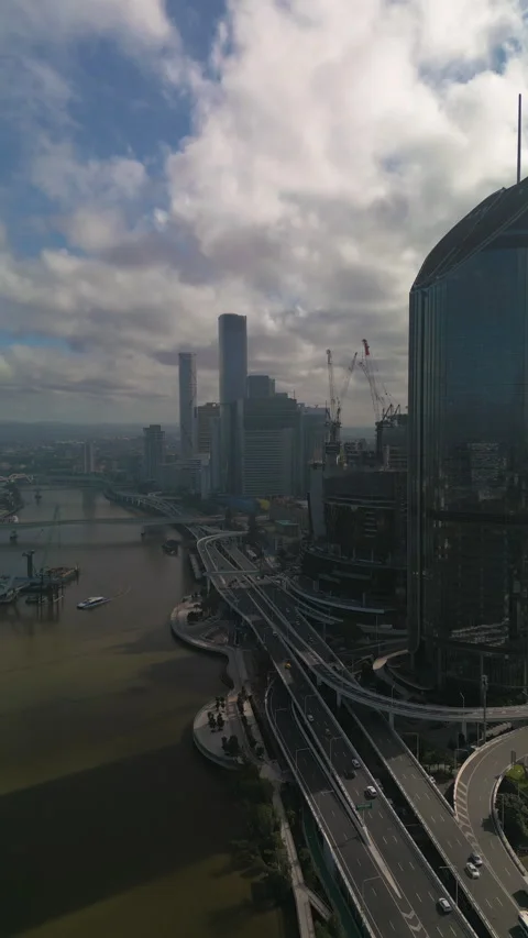 Aerial vertical video of Brisbane CBD, Australia Stock Footage 211619082