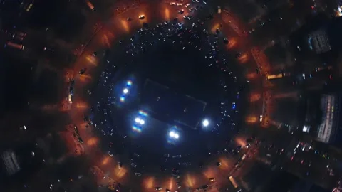 Aerial vertical view of Arc de Triomphe Triumphal Arch intersection spinning Stock Footage 131225171