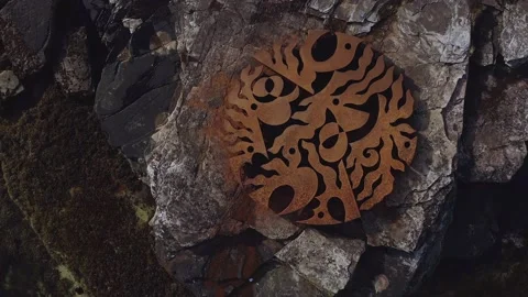 Aerial vertical view of an art installation in the Lofoten Islands, Norway. Stock Footage 153774885