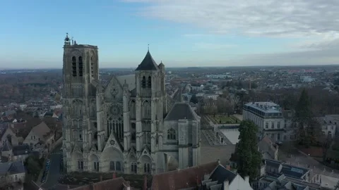 Aerial Vertical view of the front of Bourges Saint Etienne Cathedral Stock Footage 222993772