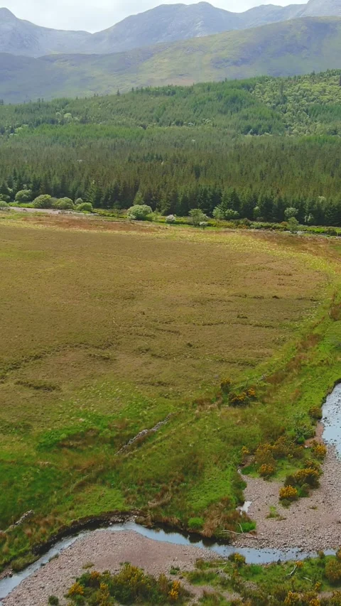 Aerial vertical view of Joyces river. Connemara region. County Galway, Ireland. 스톡 동영상 310955204