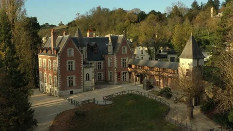 Aerial vertical view of Leonardo Da Vinci Castle Stock Footage 222995578