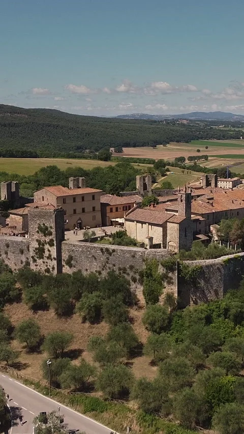 Aerial vertical view made with drone of Monteriggioni. Stock Footage 303417799