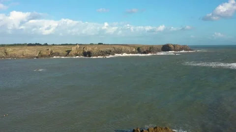 Aerial Vertical view of the old castle of Yeu Island with cliffs Stock Footage 144552919