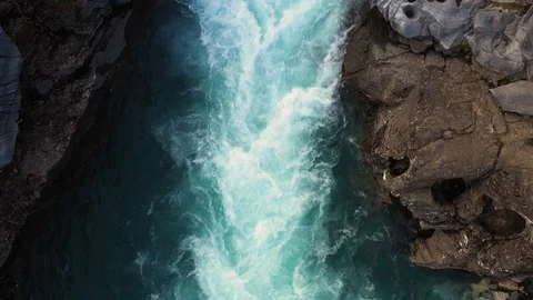 Aerial Vertical View Over The Surface Of A Mountain River Glomaga, Marmorslottet Stock Footage 113029379