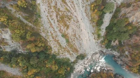 Aerial Vertical View Over The Surface Of A Mountain River Stock Footage 119703798