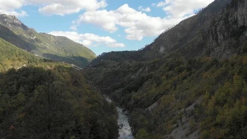 Aerial Vertical View Over The Surface Of A Mountain River Stock Footage 119703876