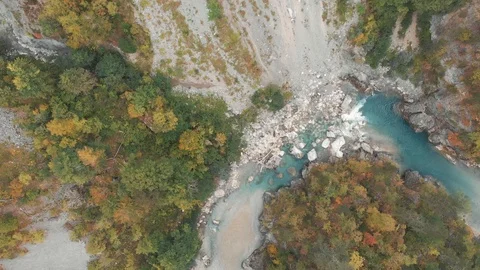 Aerial Vertical View Over The Surface Of A Mountain River Stock Footage 119831750