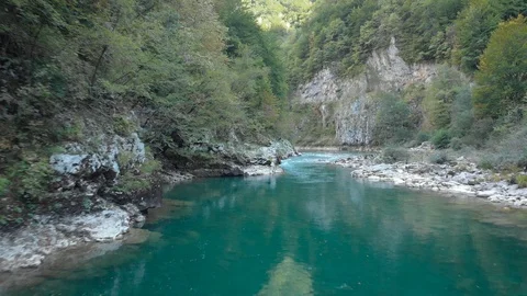 Aerial Vertical View Over The Surface Of A Mountain River Stock Footage 119952882