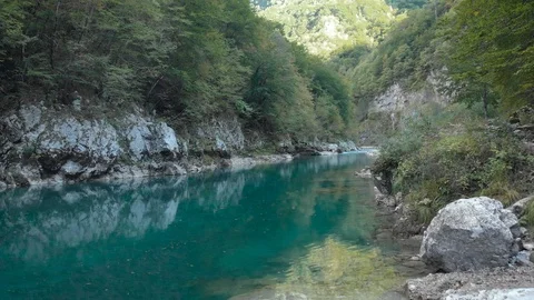 Aerial Vertical View Over The Surface Of A Mountain River Stock Footage 119953412