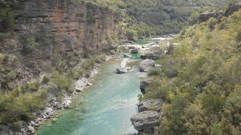 Aerial Vertical View Over The Surface Of A Mountain River Stock Footage 120117445