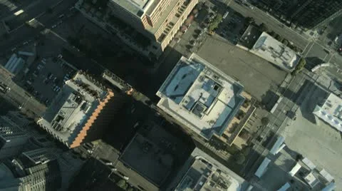 Aerial vertical view of rooftop city buildings, USA Stock Footage