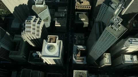 Aerial vertical view of rooftop skyscrapers, America Stock Footage