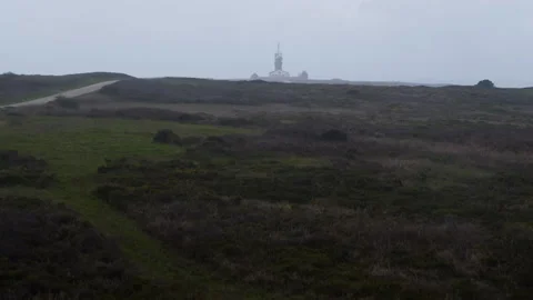 Aerial vertical view of Semaphore of pointe du raz in bad weather Stock Footage 131459267