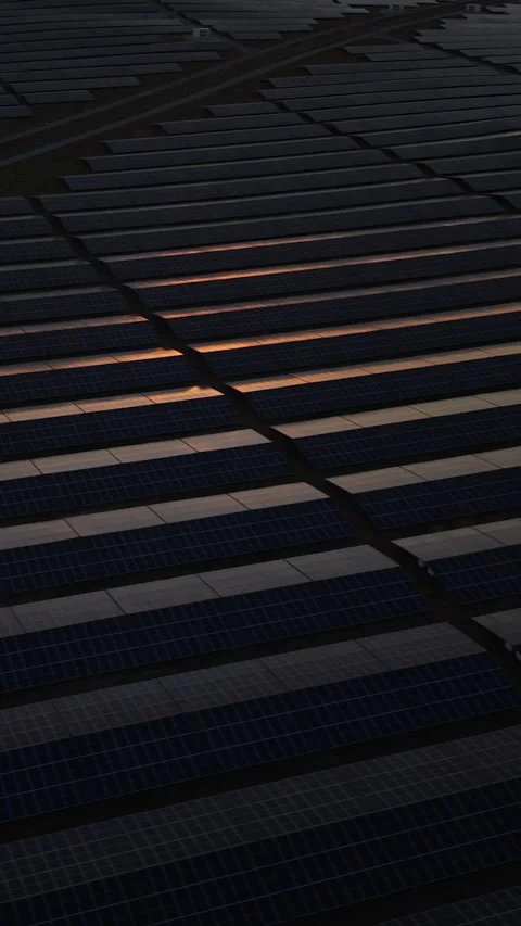 Aerial Vertical View of Solar Power Plant in Rural Bulgaria During Golden Stock Footage 336070284