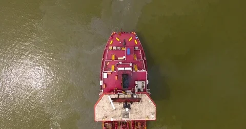 Aerial, vertical view of support vessel in motion - 8 Stock Footage 76276616