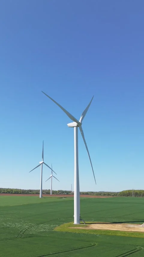Aerial vertical view of wind turbines on farmland Stock Footage 339226332
