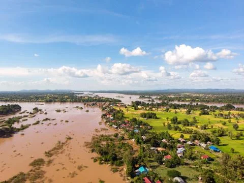 Aerial vew Don Det Laos Stock Photos