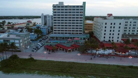 Aerial video 4k 60p Hollywood Beach Oceanwalk Mall Resort Stock Footage