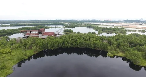 Aerial video of Abandoned Tin Dredge of Dengkil Stock Footage 87292653
