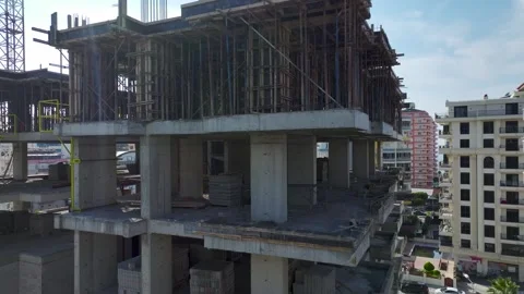 Aerial Video of Active Construction Site With Engineers and Cranes Stock Footage 343594677