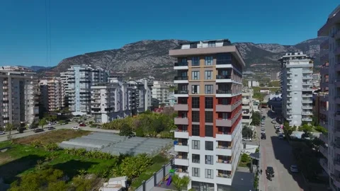 Aerial Video of Apartment Complex Construction Near Beach Stock Footage 343366277