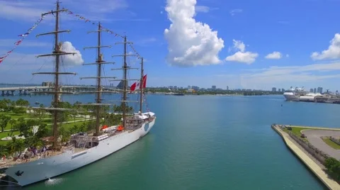 Aerial video BAP Union training ship Stock Footage