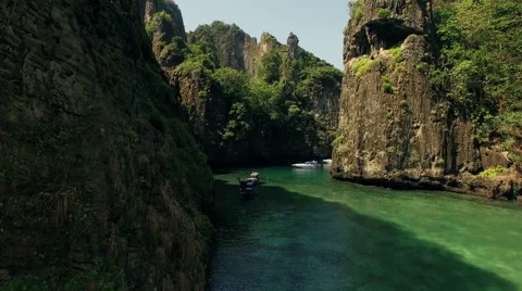 Aerial Video in a bay between two rocky mountains in Thailand. N. Stock Footage 63625354