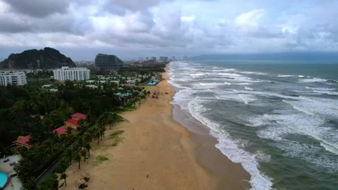Aerial video of beautiful long sandy beaches of Da Nang in Vietnam Stock Footage 334813751