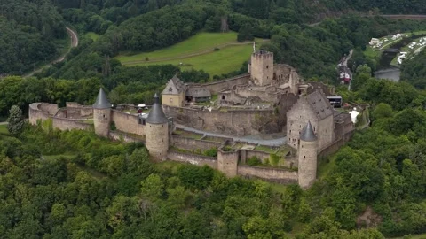 Aerial Video of Bourscheid Castle: The Largest Medieval Fortress and Historic Vídeo Stock 321942902