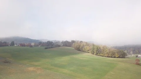 Aerial Video of Bristol, TN Farmland and Rolling Hills Foggy Morning in the Fall Stock Footage