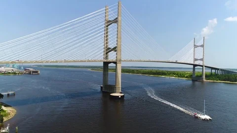 Aerial Video of a Cable Bridge #01 Stock Footage 77490730