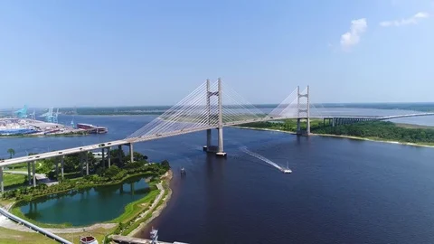 Aerial Video of a Cable Bridge #02 Stock Footage 77490735