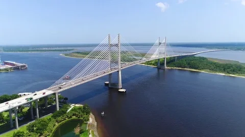 Aerial Video of a Cable Bridge #06 Stock Footage 77490732