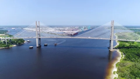 Aerial Video of a Cable Bridge #07 Stock Footage 77490731