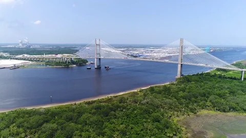Aerial Video of a Cable Bridge #08 Stock Footage 77490734