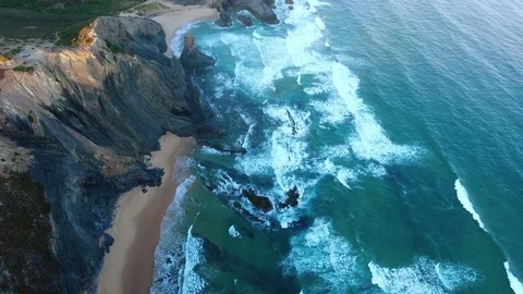 Aerial. Video capture drone shores Costa Vicentina, Sagres. Portugal Stock Footage