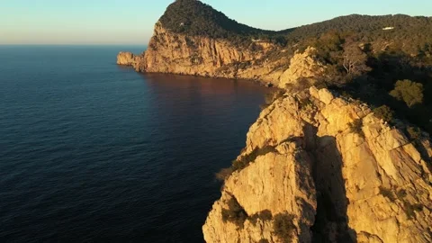 Aerial video of the cliffs in the area of Cap Nono, in Santa Ines, Ibiza. Stock Footage 170060907