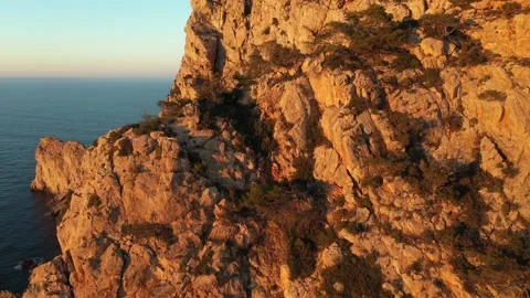 Aerial video of the cliffs in the area of Cap Nono, in Santa Ines, Ibiza. Stock Footage 170061076