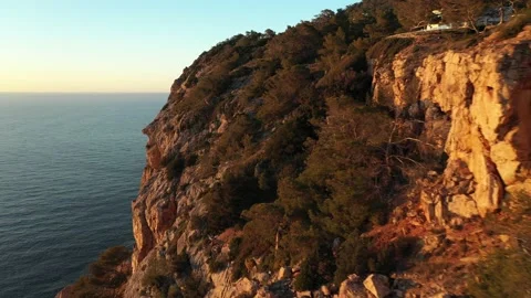 Aerial video of the cliffs in the area of Cap Nono, in Santa Ines, Ibiza. Stock Footage 170061301