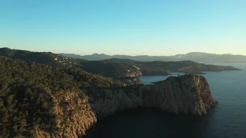 Aerial video of the cliffs in the area of Cap Nono, in Santa Ines, Ibiza. Stock Footage 170061313