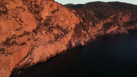 Aerial video of the cliffs in the area of Cap Nono, in Santa Ines, Ibiza. Stock Footage 170061625