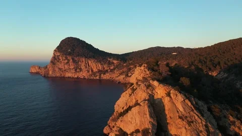 Aerial video of the cliffs in the area of Cap Nono, in Santa Ines, Ibiza. Stock Footage 170061742