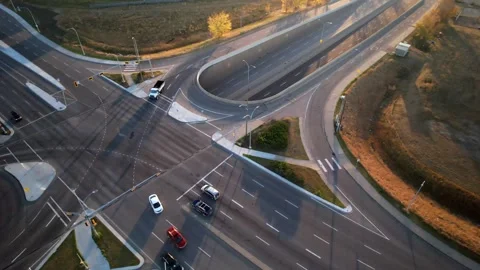 Aerial Video Clip of an Intersection in Edmonton, Alberta, Fall of 2024 Stock Footage 289914915