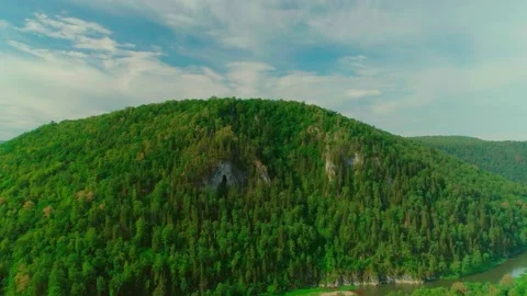 Aerial video of clouds, mountains, forest and mountain river Stock Footage 155844328