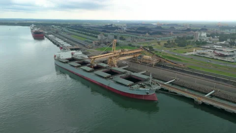 Aerial video of a coal vessel loading at a port in Australia Stock Footage 286102752