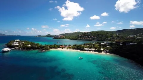 Aerial video of Coki Point and Water Bay and a beach at Coki Bay, St.Thomas Stock Footage 69753712