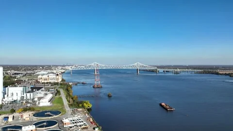 Aerial Video of Commodore Barry Bridge Stock Footage 166716827