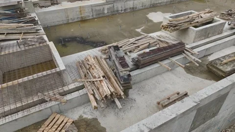 Aerial Video of Concrete Pump Working on High-Rise Towers Stock Footage 343756839